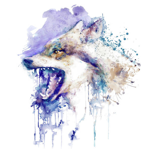Marian Voicu Art Print featuring the painting Angry Wolf Profile Portrait by Marian Voicu