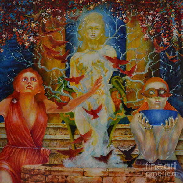 Goddess Art Print featuring the painting Approach ing the Oracle in a Dream by Roger Williamson