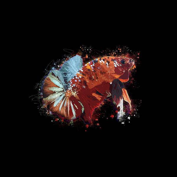 Artistic Art Print featuring the digital art Artistic Brown Multicolor Betta Fish by Sambel Pedes