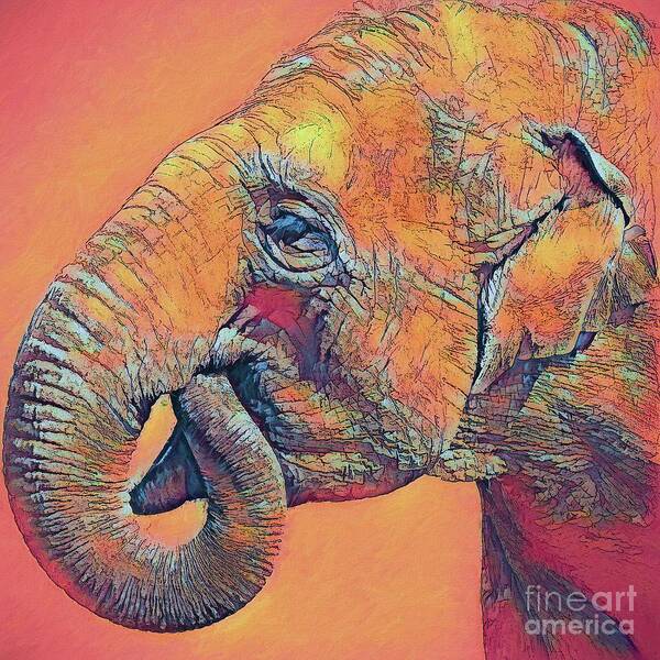 Elephant Art Print featuring the photograph Asian Elephant Face 2 Digital Artwork by Philip Preston