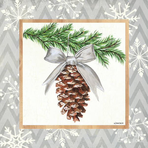 Pinecone Art Print featuring the painting Aspen Cove Snowflakes 1 by Debbie DeWitt