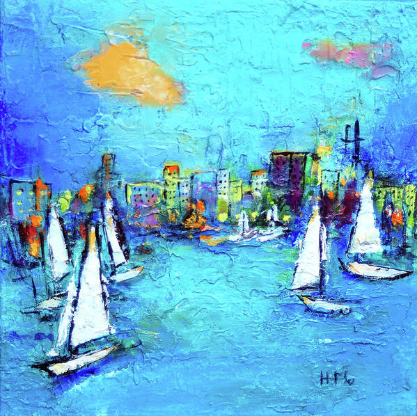 Landscape Art Print featuring the painting At the Bay by Haleh Mahbod