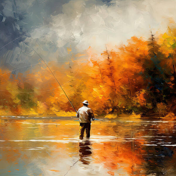 Autumn Angler - A Vibrant Impressionist Painting of a Man Fly Fishing on a  Lake Art Print by Lourry Legarde - Fine Art America
