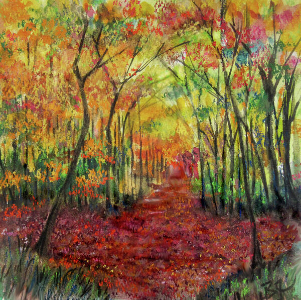 Autumn Forest Art Print featuring the painting Autumn Forest Sunlight by Jean Batzell Fitzgerald