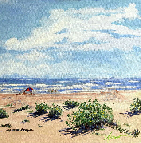 Beach Art Print featuring the painting Beach Scene on Galveston Island by Adele Bower