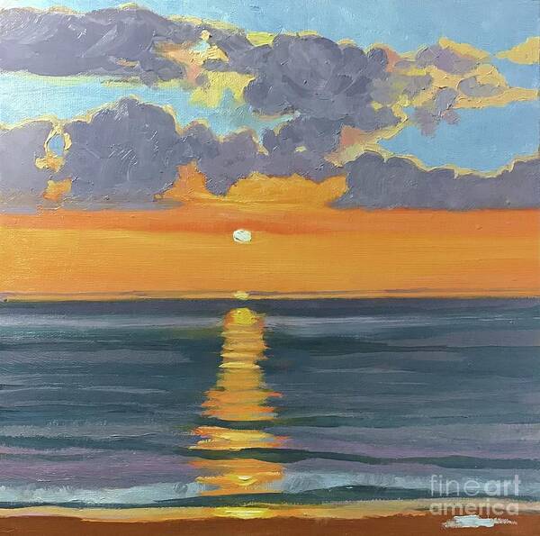 Beach Art Print featuring the painting Beach Sunrise by Anne Marie Brown