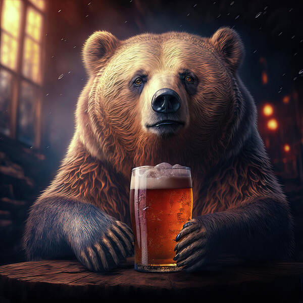 Bear Art Print featuring the digital art Bear Beer Buddy 01 by Matthias Hauser