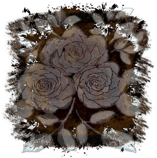 Plants Art Print featuring the digital art Beautiful Brown and Gray Rose Fossil by Delynn Addams
