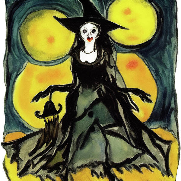 Halloween Art Print featuring the digital art Beautiful classy Halloween witch by Tatiana Travelways