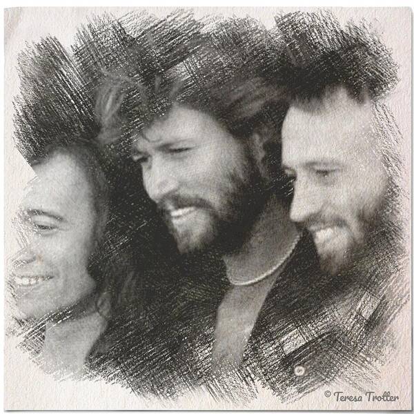 Bee Gees Art Print featuring the drawing Bee Gees Sketch by Teresa Trotter