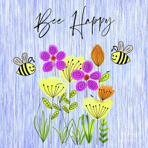 Bumble Bee Art Print featuring the painting Bee Happy by Tina LeCour