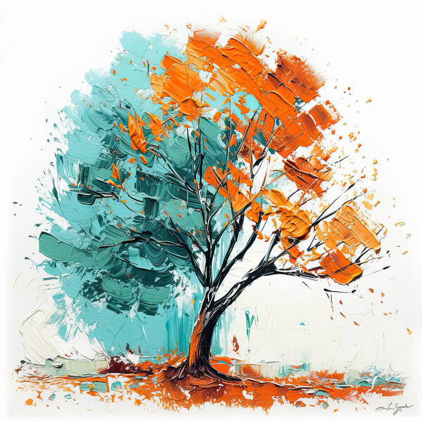 Turquoise Art Art Print featuring the painting Beginning of a New Day - Turquoise and Orange Wall Art by Lourry Legarde