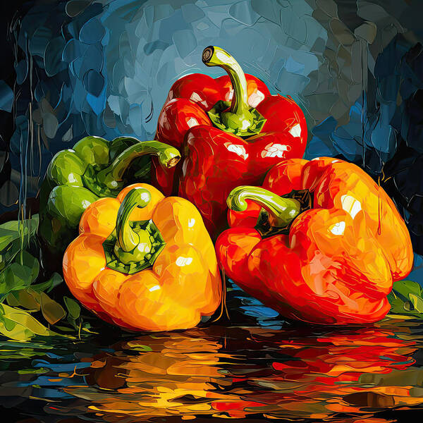 Bell Peppers Art Print featuring the digital art Bell Peppers Art by Lourry Legarde