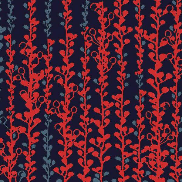 Vines Art Print featuring the digital art Berry Vines Red and Navy by Sand And Chi