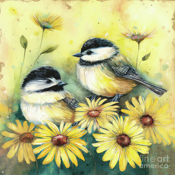 Black Capped Chickadees Art Print featuring the painting Best Friend Chickadees by Tina LeCour