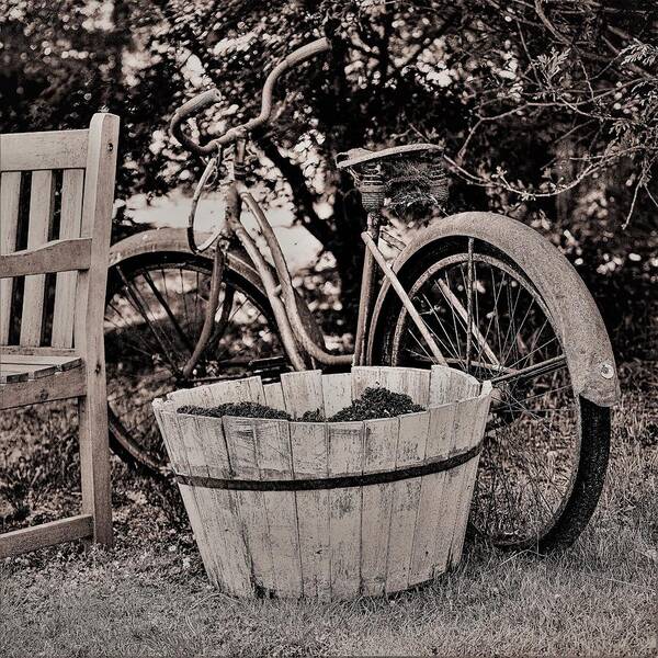Bicycle Bench B&w Art Print featuring the photograph Bicycle Bench2 by John Linnemeyer
