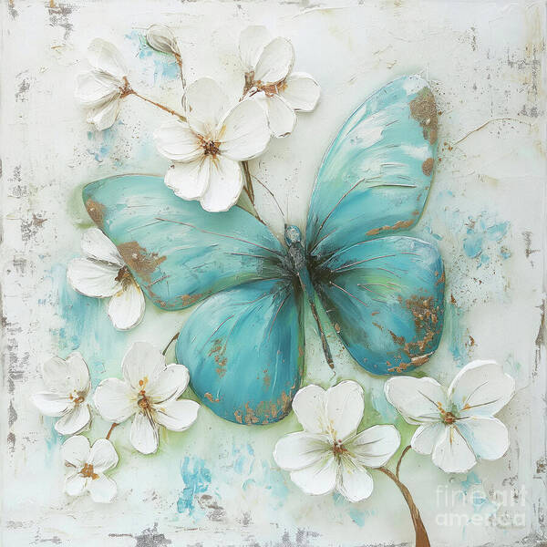 Butterfly Art Print featuring the painting Big Turquoise Butterfly by Tina LeCour
