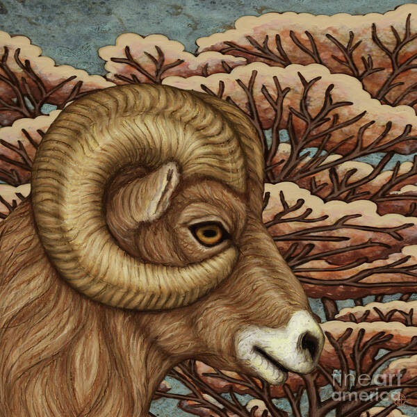 Ram Art Print featuring the painting Bighorn Grandeur by Amy E Fraser