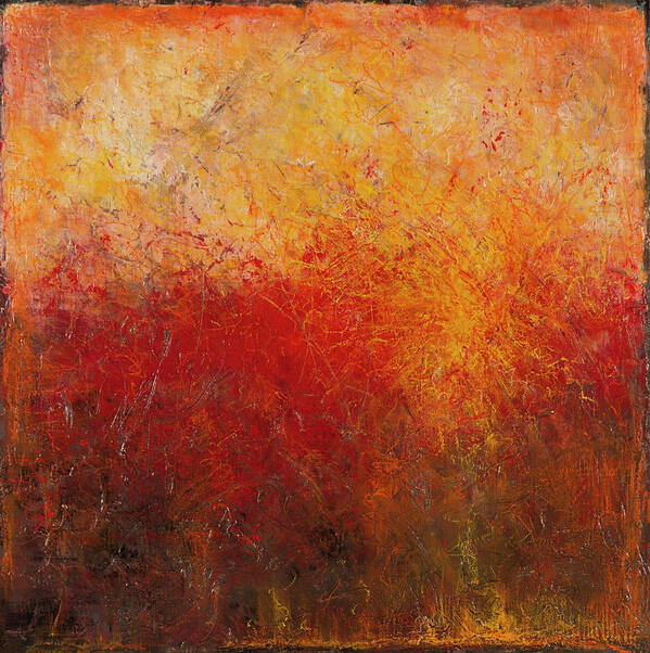 Layers Of Acrylic Paint And Glazes On Textured Wood Board Art Print featuring the painting Blaze by Chris Burton