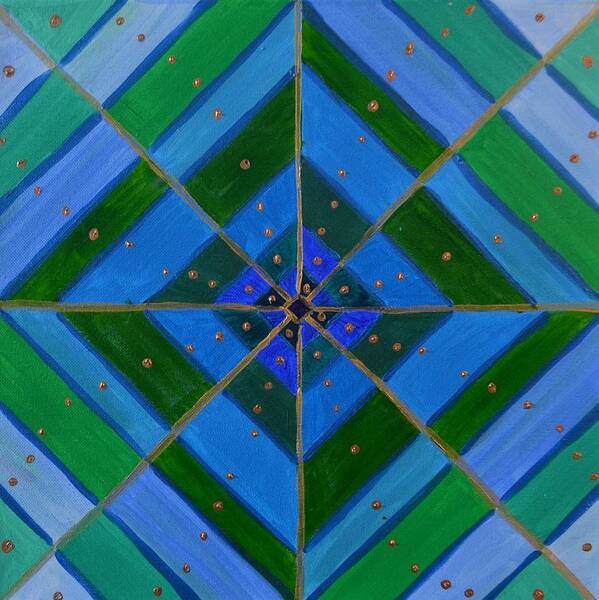 Blue Art Print featuring the painting Blue and Green Abstract by Nancy Sisco
