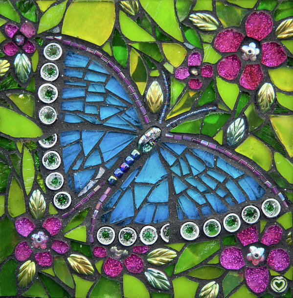 Butterfly Art Print featuring the glass art Blue Beauty by Cherie Bosela