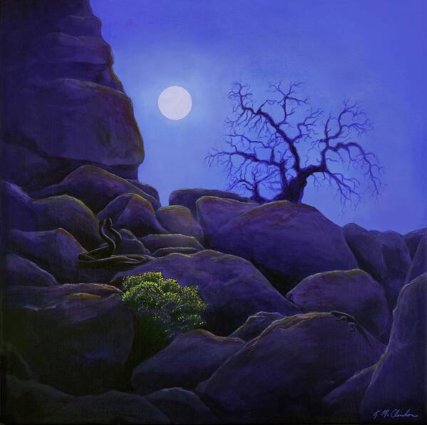 Kim Mcclinton Art Print featuring the painting Ghost Tree in Blue Desert Moon by Kim McClinton