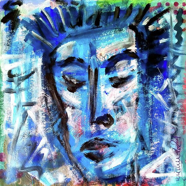 Blue Art Print featuring the mixed media Blue Portrait by Mimulux Patricia No