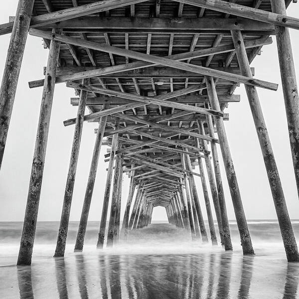 Bogue Inlet Art Print featuring the photograph Bogue Inlet Fishing Pier on a Foggy Evening by Bob Decker