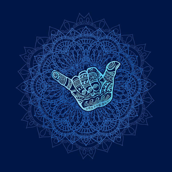 Hangloose Art Print featuring the digital art Boho Hang Loose Mandala - Blue by Laura Ostrowski