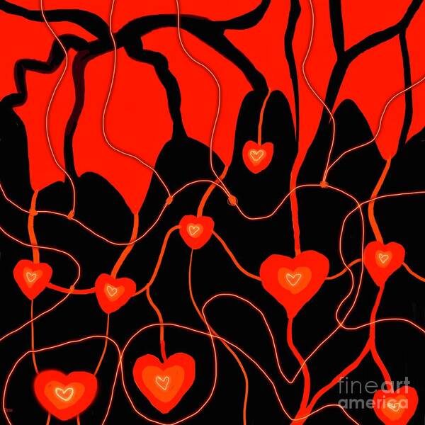Neurographic Art Art Print featuring the digital art Beating hearts by Elaine Hayward