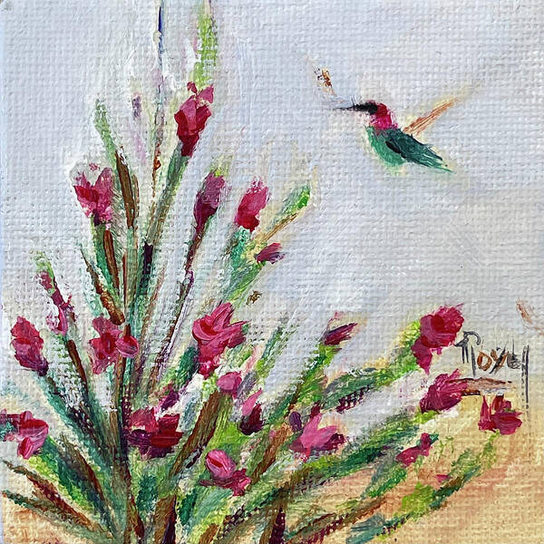 Hummingbird Art Print featuring the painting Brendas Hummingbird at Lorenzi Estate Wines by Roxy Rich