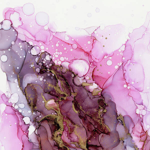 Ink Art Print featuring the painting Burgundy Crimson Bubbles by Olga Shvartsur