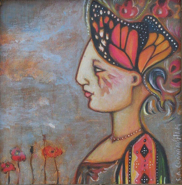 Portrait Art Print featuring the painting Butterfly Woman by Sherry Ashby