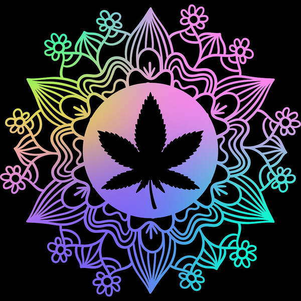 Mandala Art Print featuring the digital art Cannabis Mandala by Lisa Pearlman