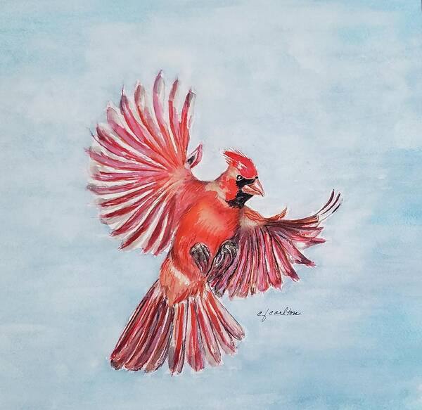 Cardinal Art Print featuring the painting Cardinal in Flight by Claudette Carlton