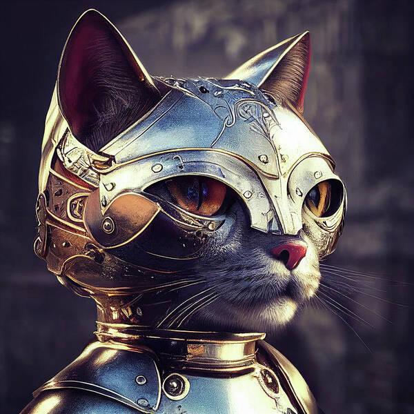 Cat Art Print featuring the digital art Cat Knight Portrait 02 by Matthias Hauser