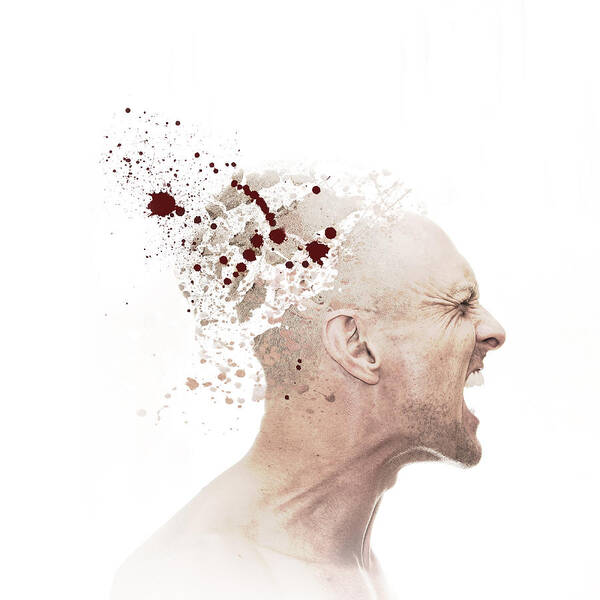 Problems Art Print featuring the photograph Caucasian man with exploding head by Kirk Marsh