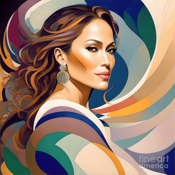 Abstract Art Print featuring the digital art Celebrity Portrait - Jennifer Lopez by Philip Preston