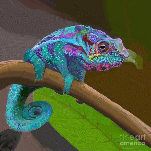 Chameleon Art Print featuring the digital art Chameleon by Anne Marie Brown