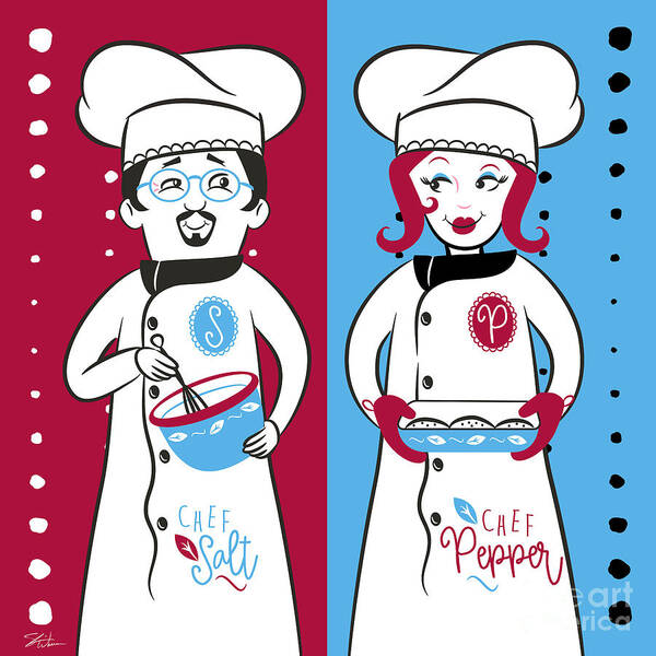 Chef Art Print featuring the mixed media Chefs Salt and Pepper by Shari Warren