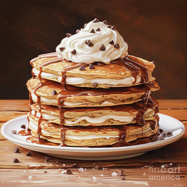 Pancakes Art Print featuring the painting Chocolate Chip Pancakes by Tina LeCour