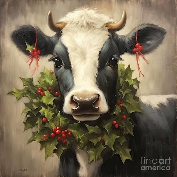 Cow Art Print featuring the painting Christmas Clara by Tina LeCour