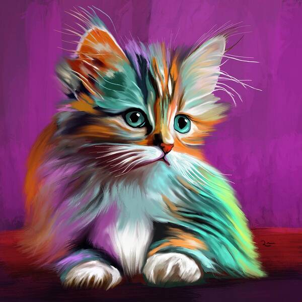 Cat Art Print featuring the digital art Colorful Kitty by Mark Ross