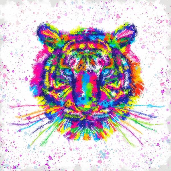 Colorful Tiger Painting Art Print featuring the painting Colorful tiger face by Alexandra Arts