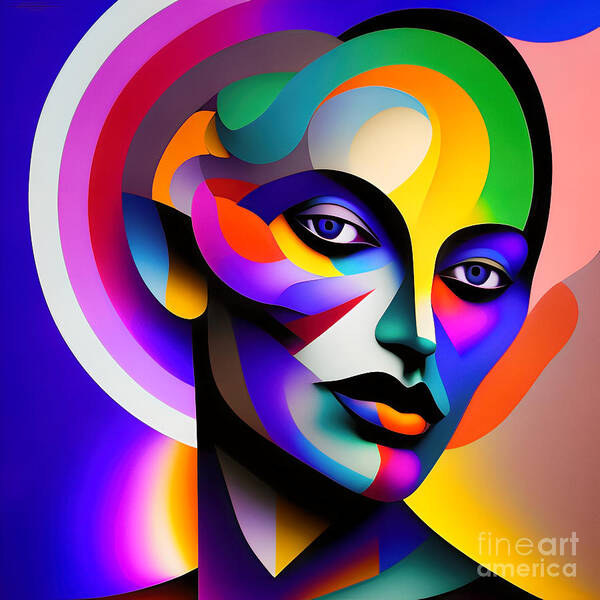 Portrait Art Print featuring the digital art Colourful Abstract Portrait - 12 by Philip Preston