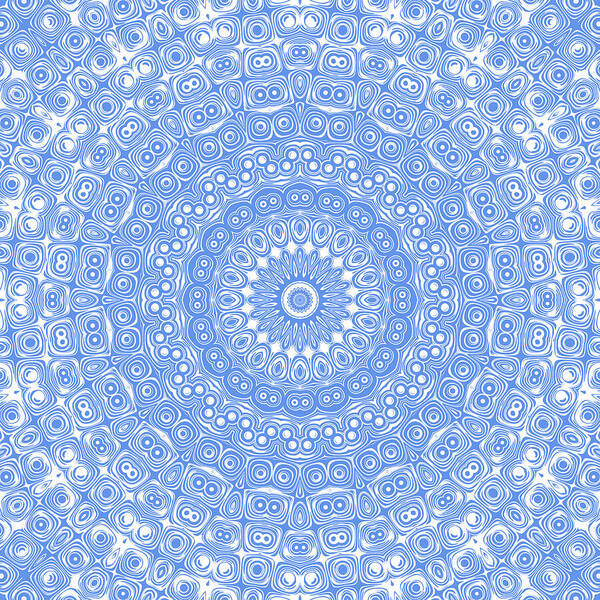 Cornflower Art Print featuring the digital art Cornflower Blue on White Mandala Kaleidoscope Medallion by Mercury McCutcheon