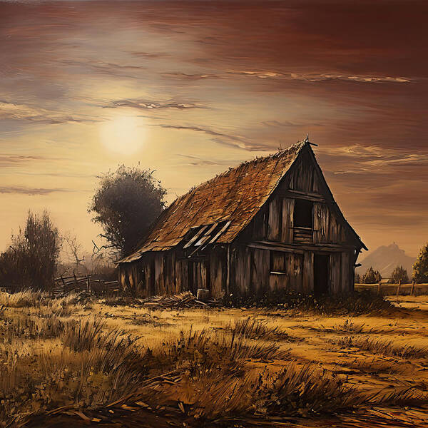 Old Barn Art Print featuring the painting Country Shack Under the Moon by Lourry Legarde