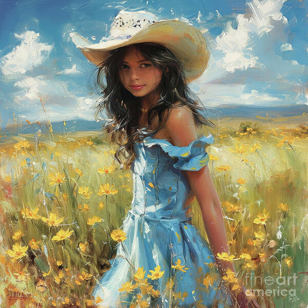 Cowgirl Art Print featuring the painting Cowgirl Wild Child by Tina LeCour