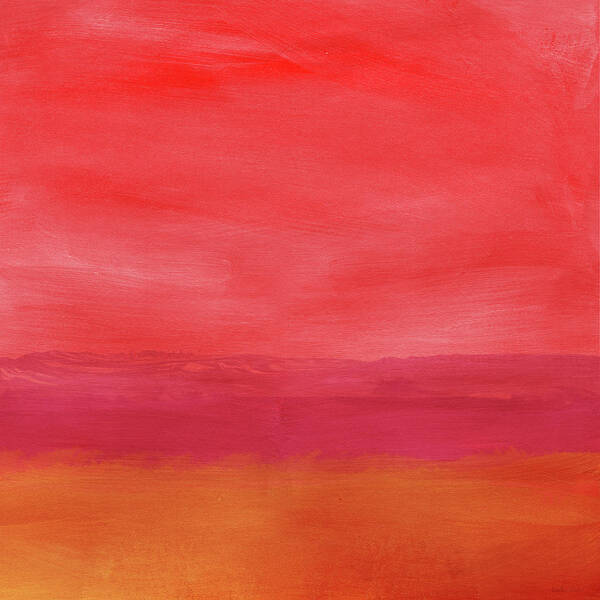 Abstract Art Print featuring the mixed media Crimson Landscape- Art by Linda Woods by Linda Woods