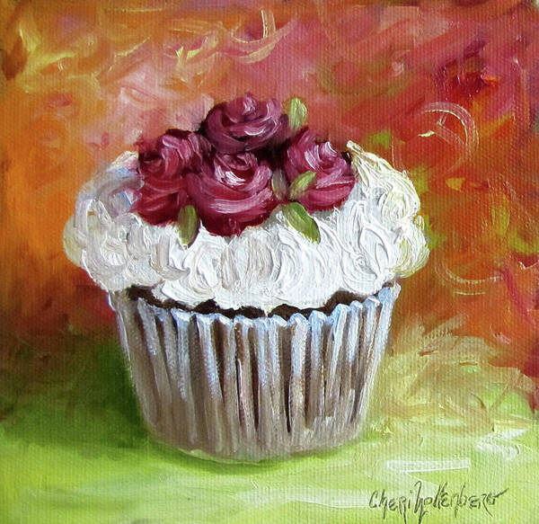 Cupcake Painting Art Print featuring the painting Cupcake With Roses by Cheri Wollenberg